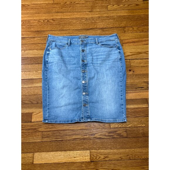 Torrid Womens Denim Jean Skirt Plus 18 Blue Button Front Pockets Stretch Casual - Picture 1 of 6